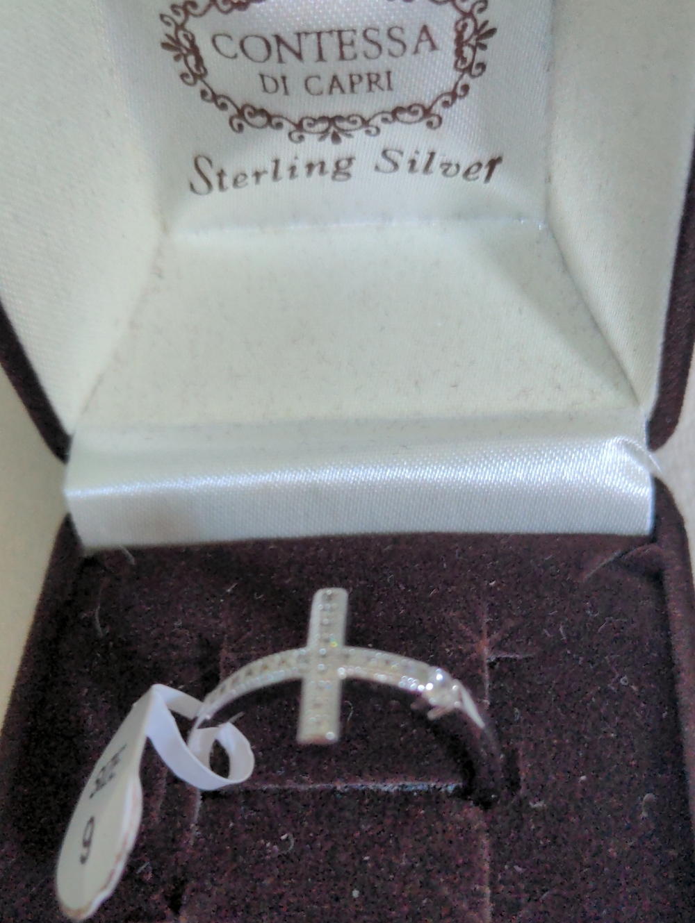 Contessa Di Capri Sterling Silver Cross Ring, Pave CZ Sparkle, Sz 9